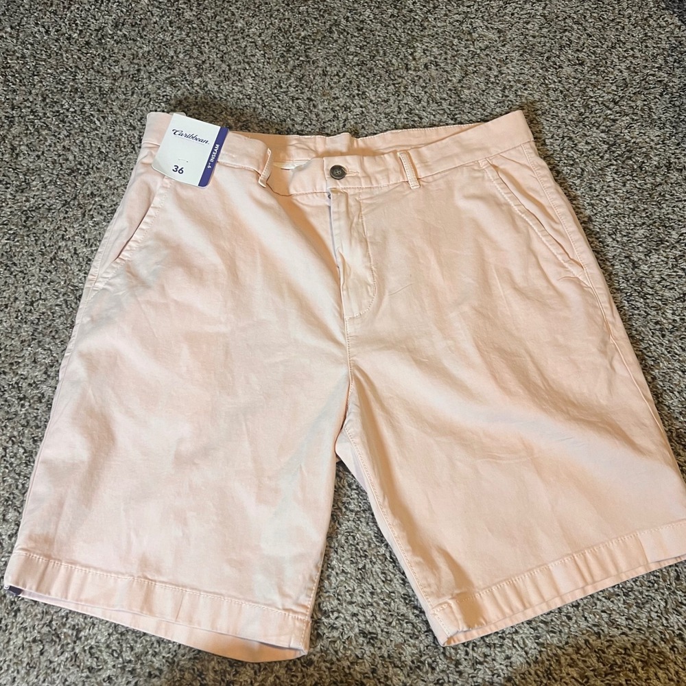 Caribbean‎ Flat-Front Shorts Casual Chino Peach Size 36